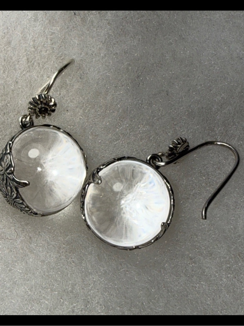 Earrings pierced pools of light rock crystal 15mm orbs hanging down 1.25” - Picture 3 of 4